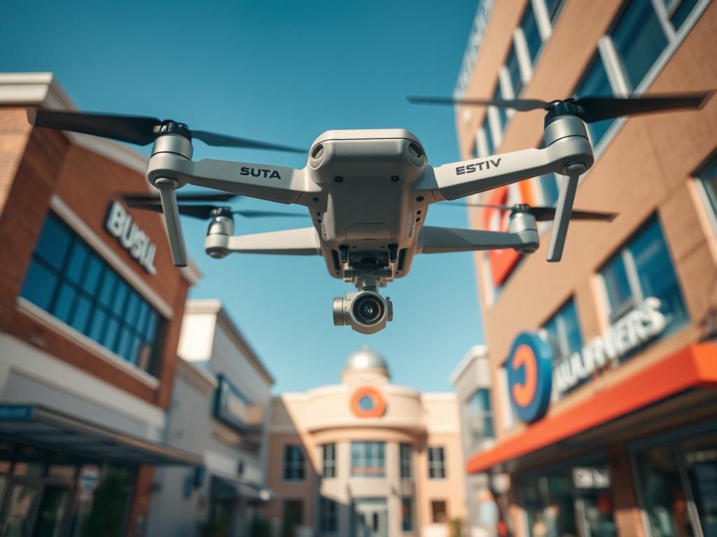 A captivating drone shot of a commercial building or product