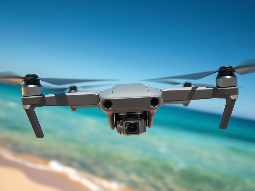 A close up shot of a drone in flight, capturing