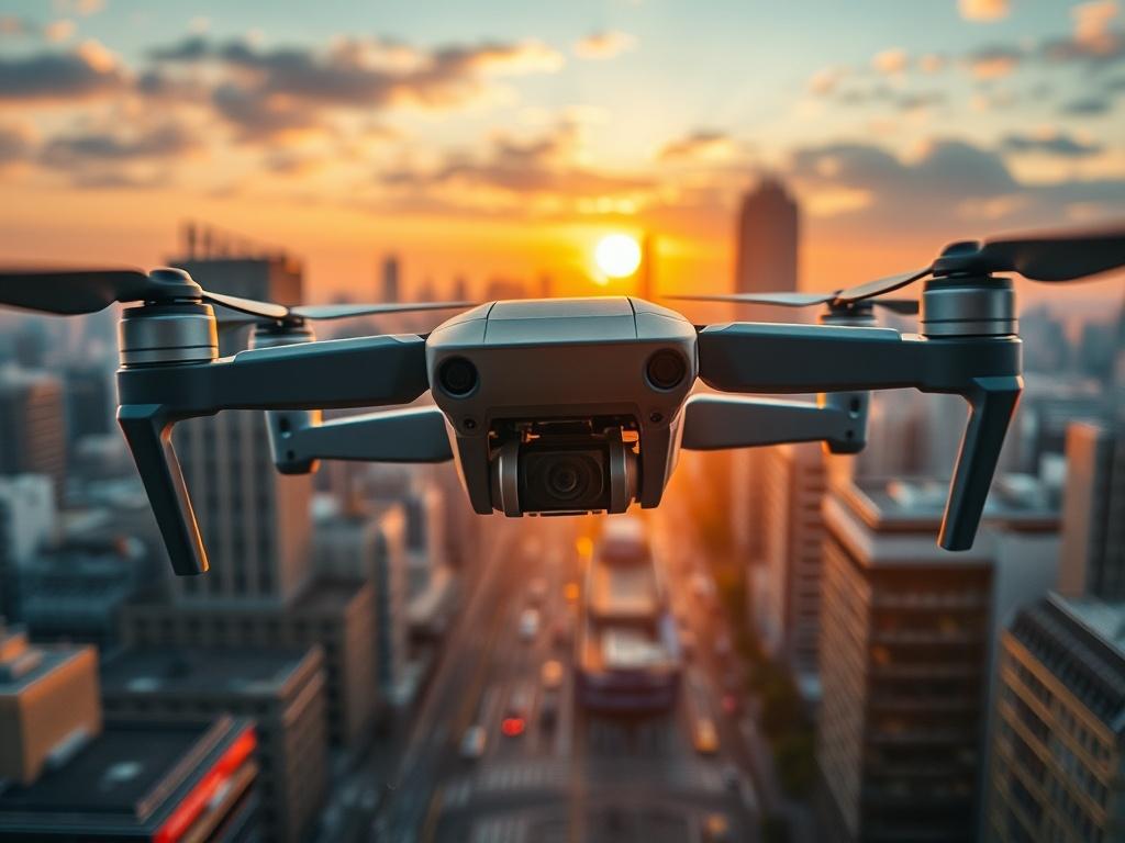 A close up shot of a drone hovering above a