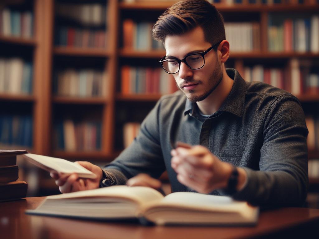 A hyper realistic close up of a focused theology student