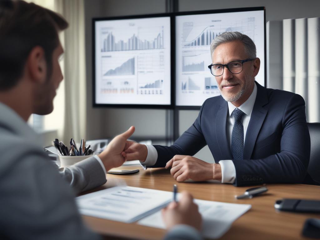 A professional financial advisor discussing strategies with a client in
