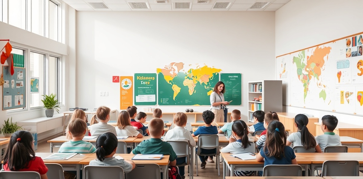 International school classroom with diverse students