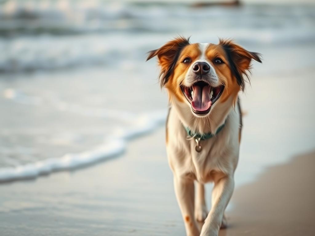 A serene image of a happy dog enjoying a walk