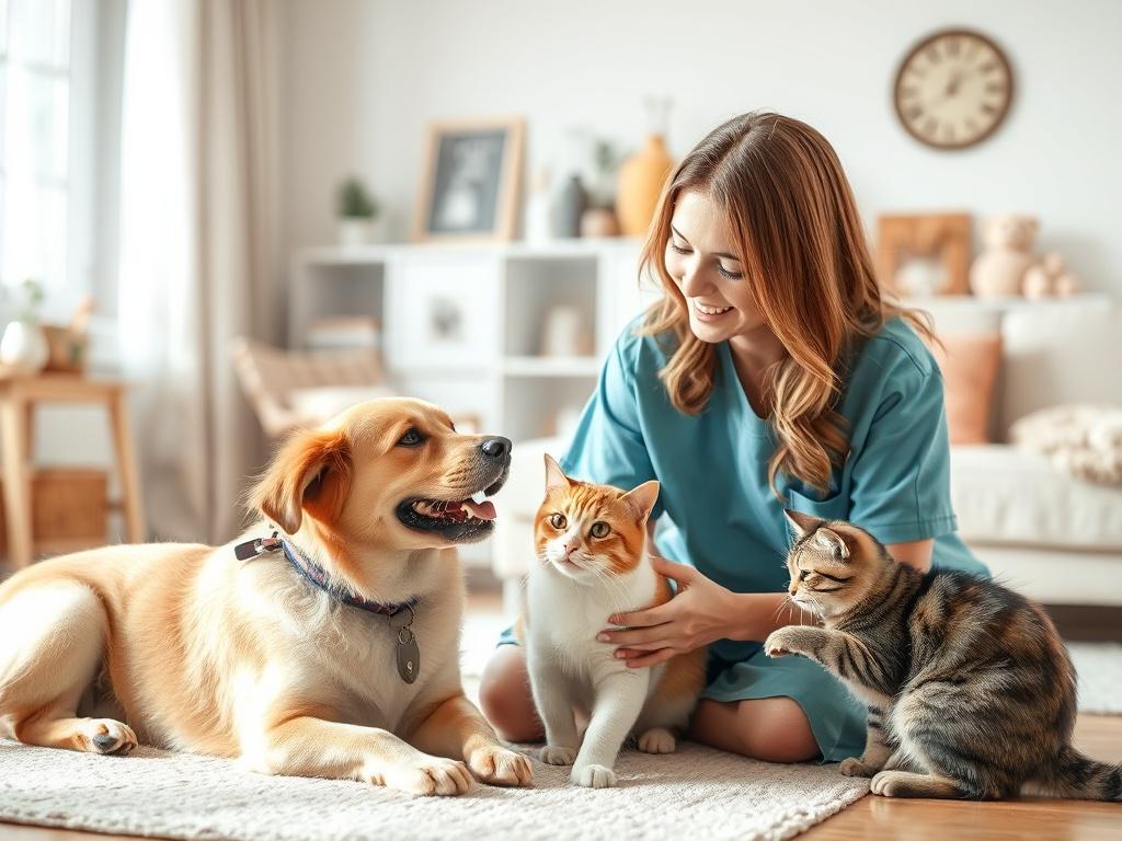 A heartwarming scene of a pet caregiver playing with a