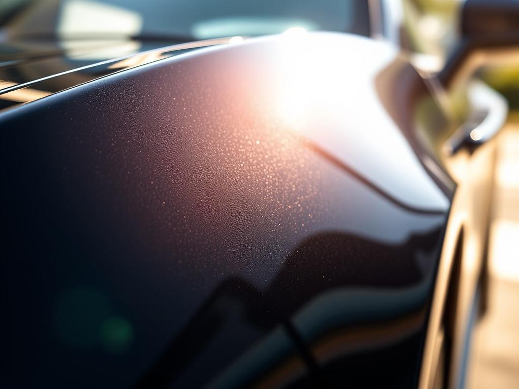 A hyper realistic close up shot of a gleaming car