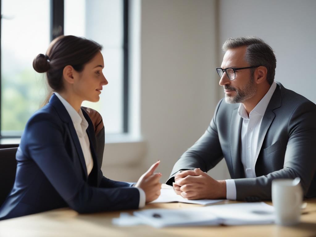 a close up shot of a business consultant discussing AI