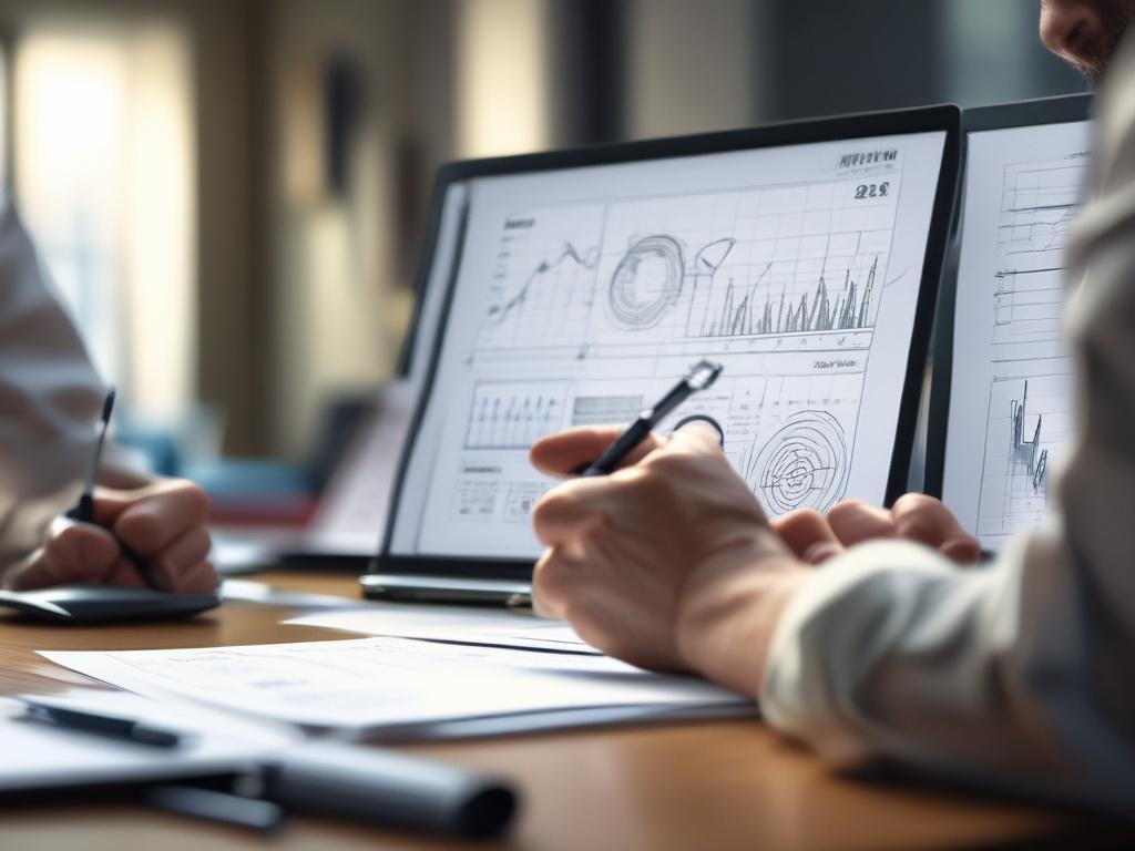 a close up shot of a data analyst reviewing charts