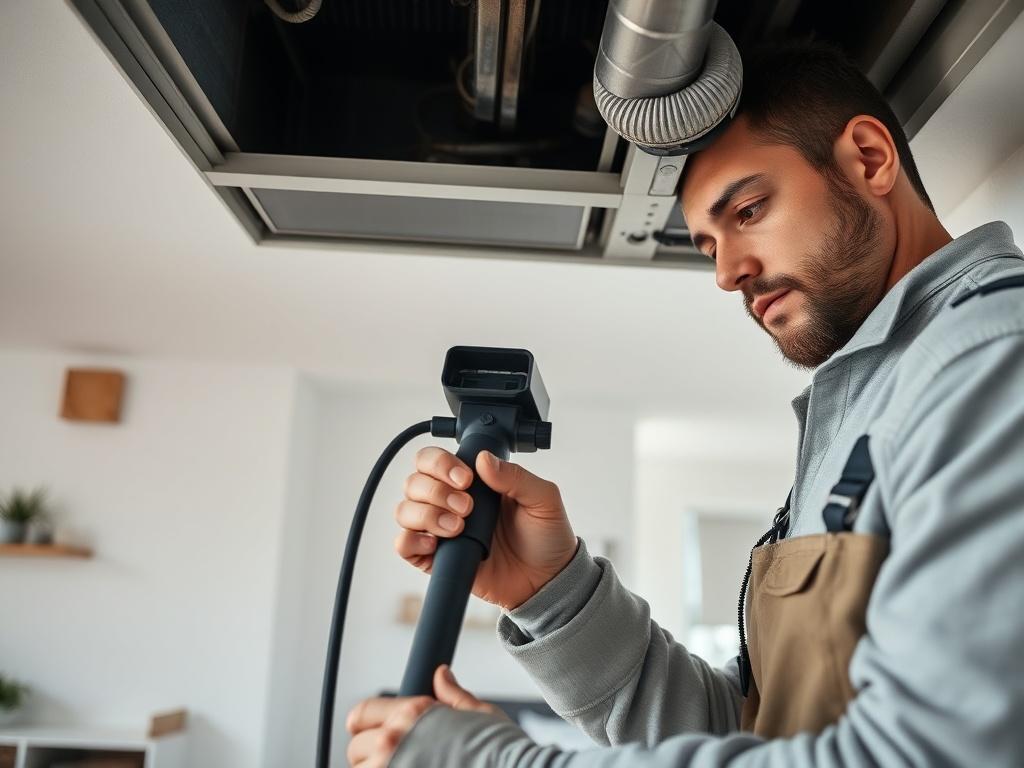 A professional technician cleaning an air duct in a home