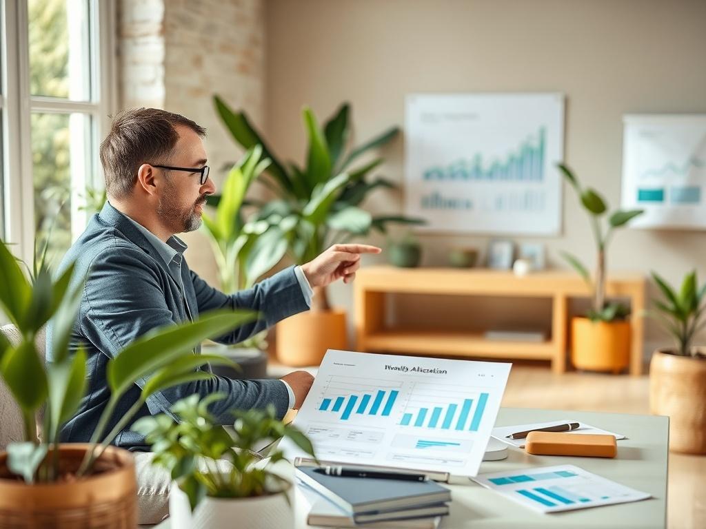 A high resolution image of a financial consultant discussing wealth