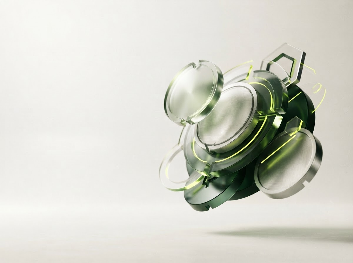 Sculptural silver forms with fresh lime accents