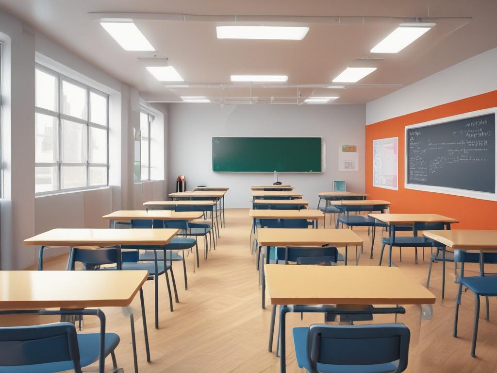 a minimalistic, high resolution of a modern classroom with a