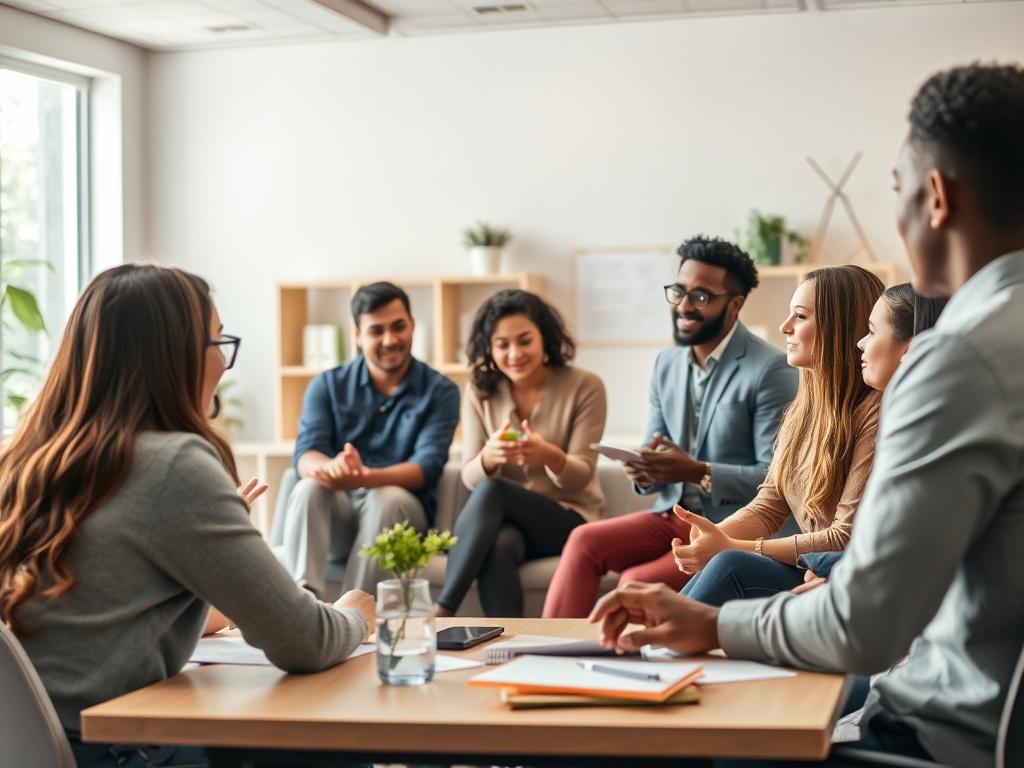 A group of diverse individuals engaged in a leadership training