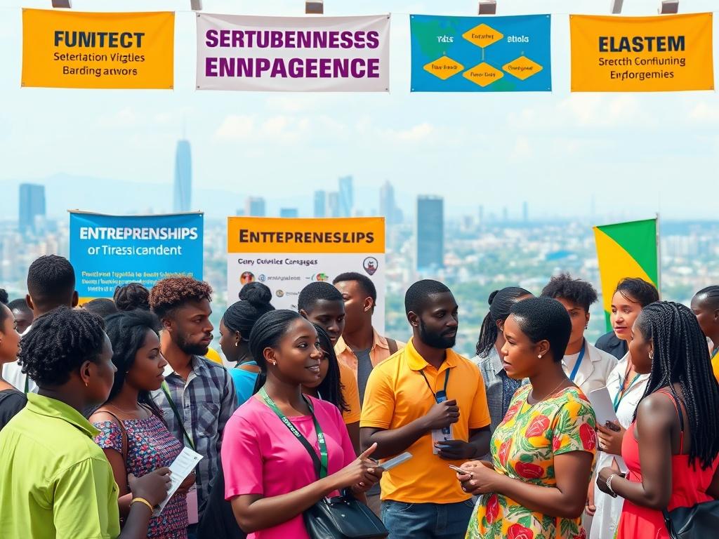 A vibrant community engagement event, showcasing diverse groups of young