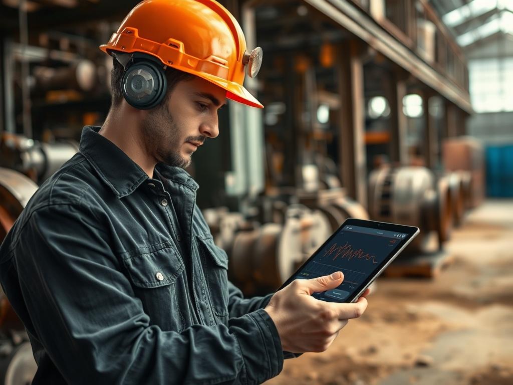A realistic high resolution of a technician analyzing vibration signals