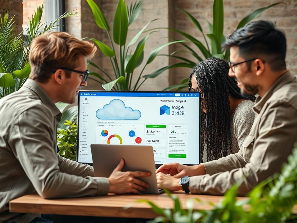 A realistic high resolution of a team collaborating over a