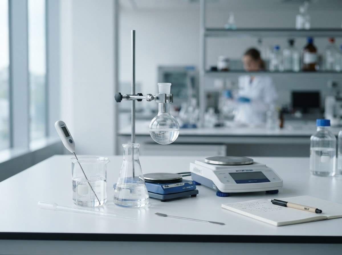 Laboratory glassware reflecting Charles Clendenin's chemistry background