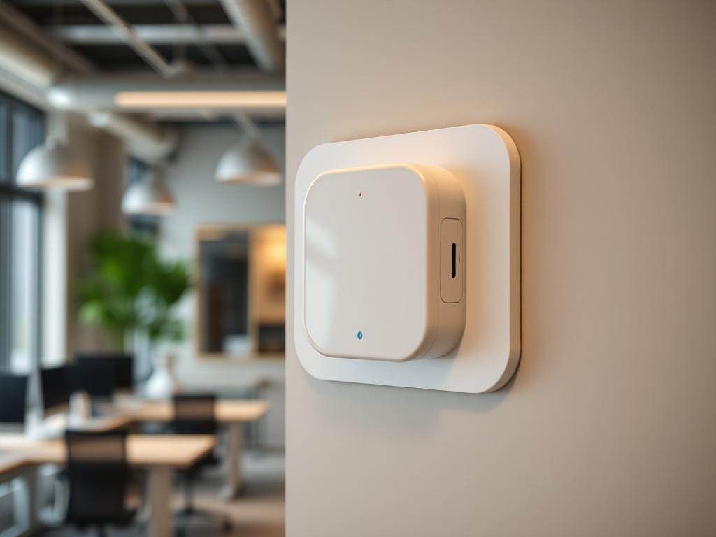 A close up shot of a wireless access point mounted