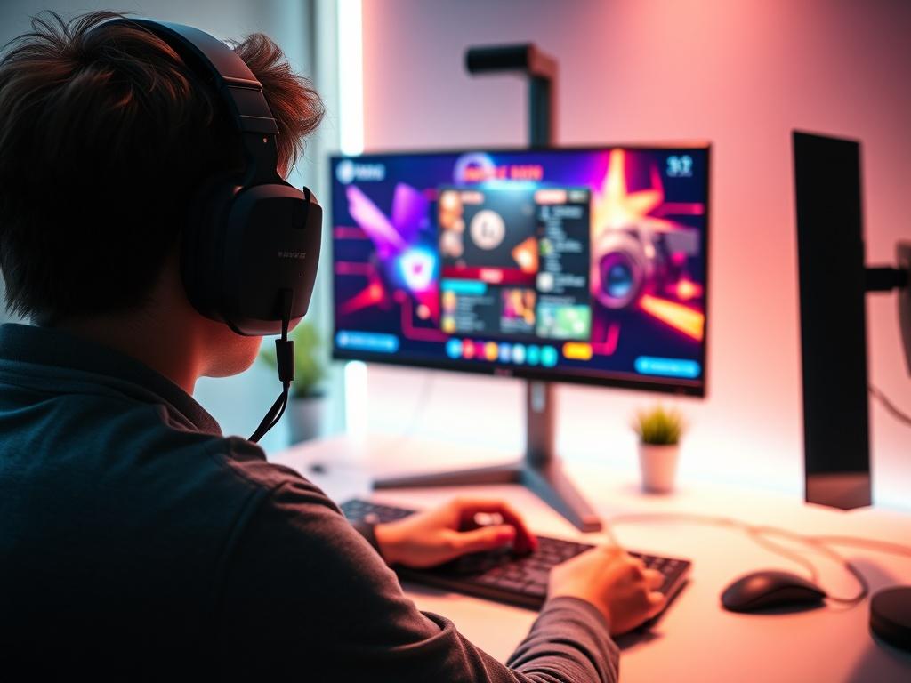 A realistic high resolution of a gamer in a modern