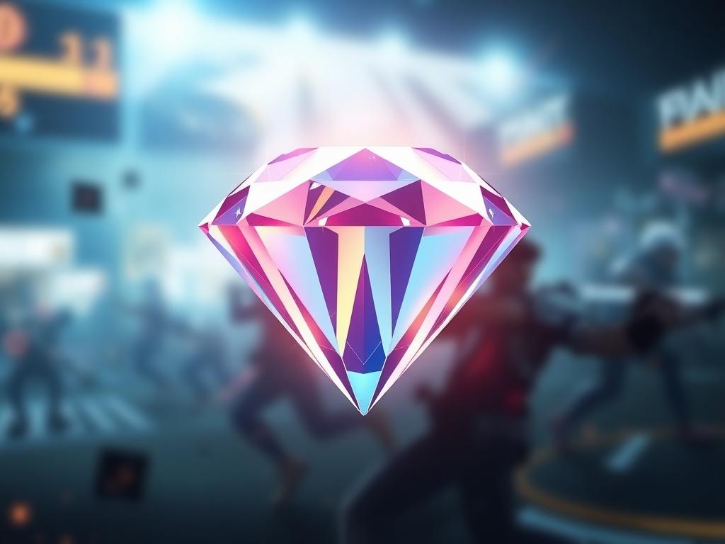 A photorealistic image of a vibrant, shiny digital diamond, representing