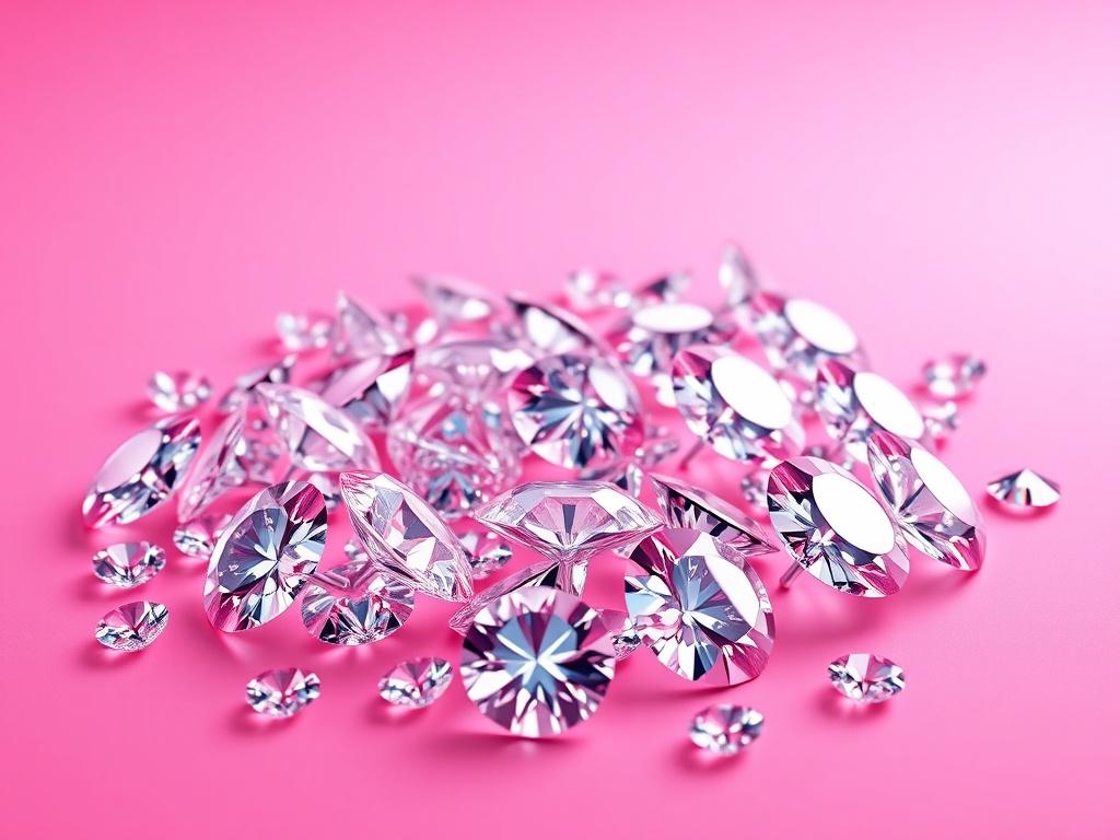 A realistic high-resolution photo of a digital representation of 100 diamonds in a vibrant, eye-catching design. The diamonds should appear shiny and attractive, placed on a sleek, minimalistic background that emphasizes their brilliance. The colors should be bold and vibrant, focusing on the diamonds.