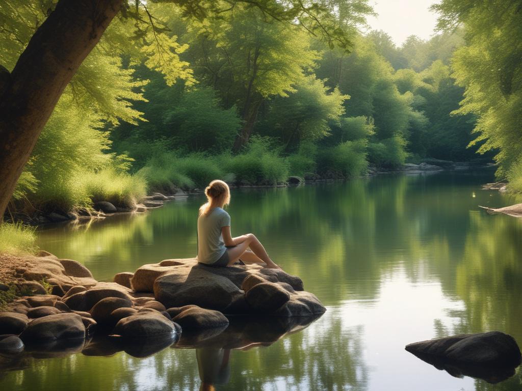 a serene nature scene with soft tones, gentle lighting, a