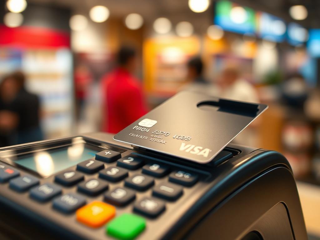 A close up of a sleek, modern credit card being