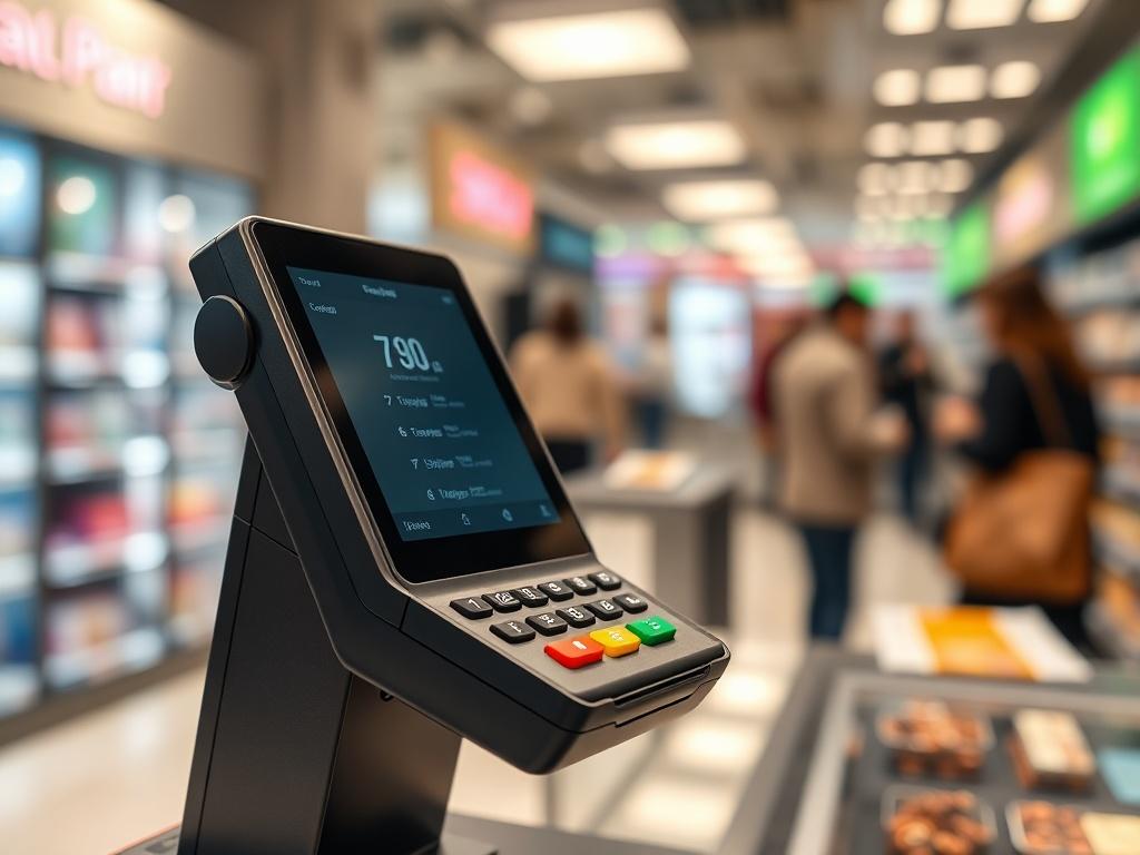 A close up shot of a sleek, modern payment terminal