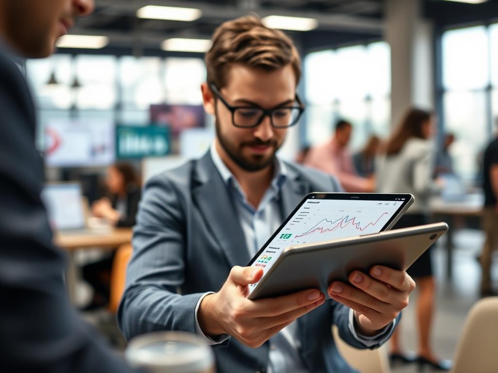 A close up of a business professional reviewing payment analytics