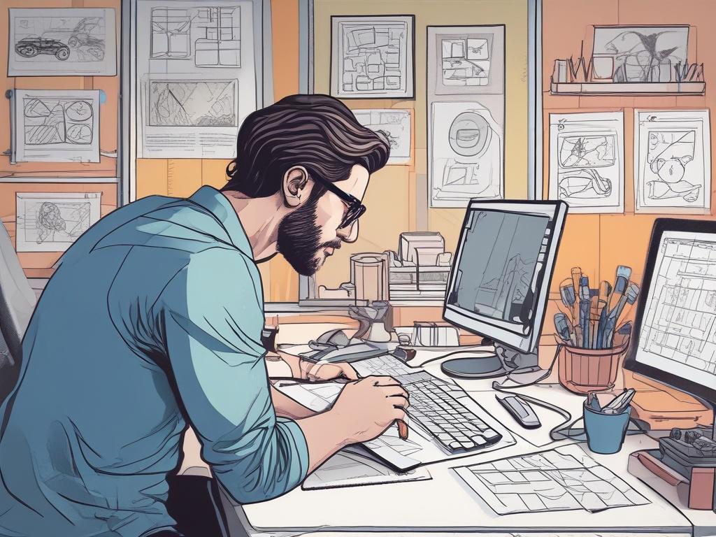 A high resolution image of a graphic designer working on
