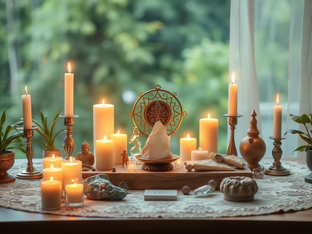 A tranquil scene of a sacred space set for a