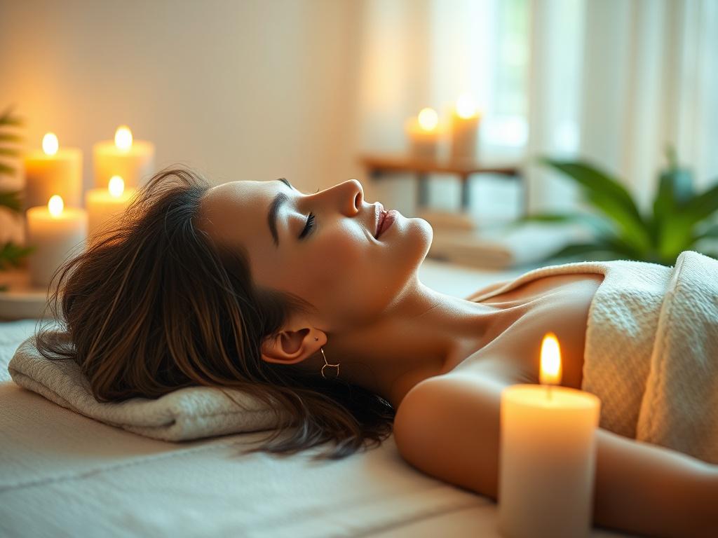 A peaceful therapy room with soft lighting, featuring a relaxed