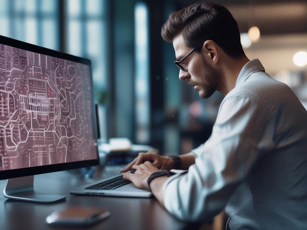 A hyper realistic close up shot of a web developer