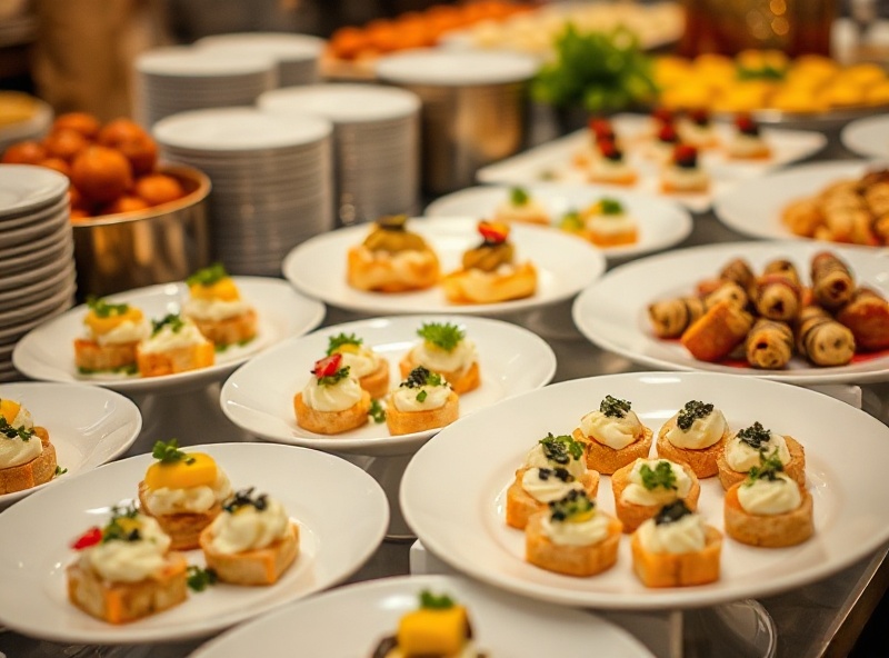 Professional catering display with gourmet appetizers