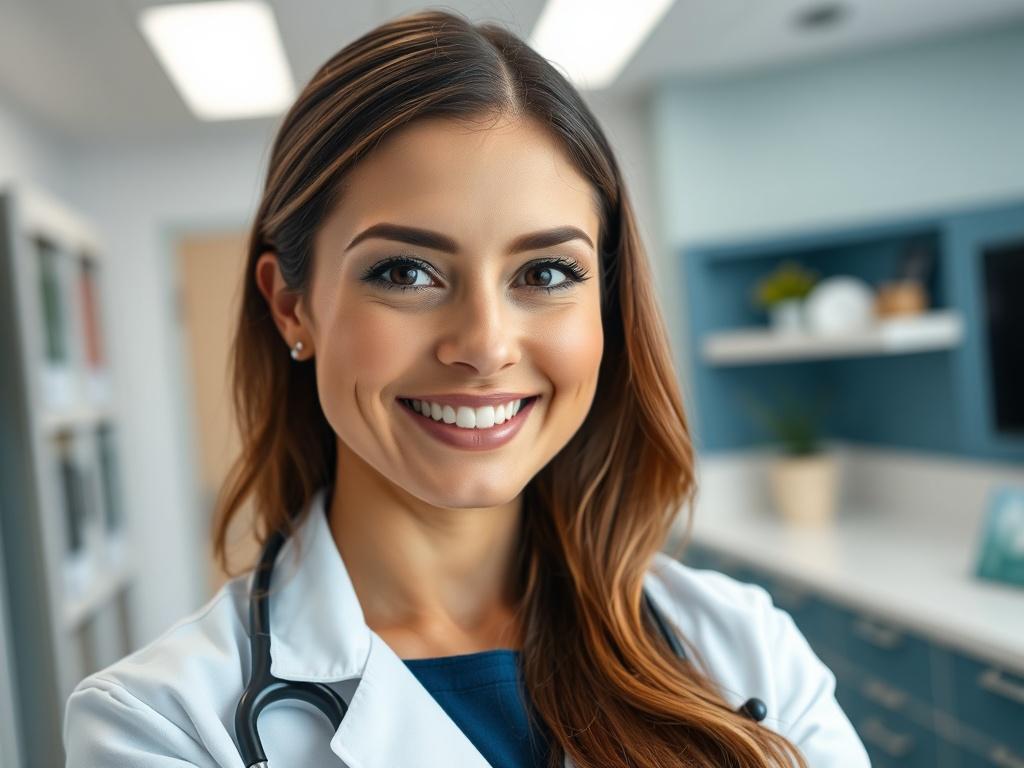 A close up shot of a confident female gynecologist in