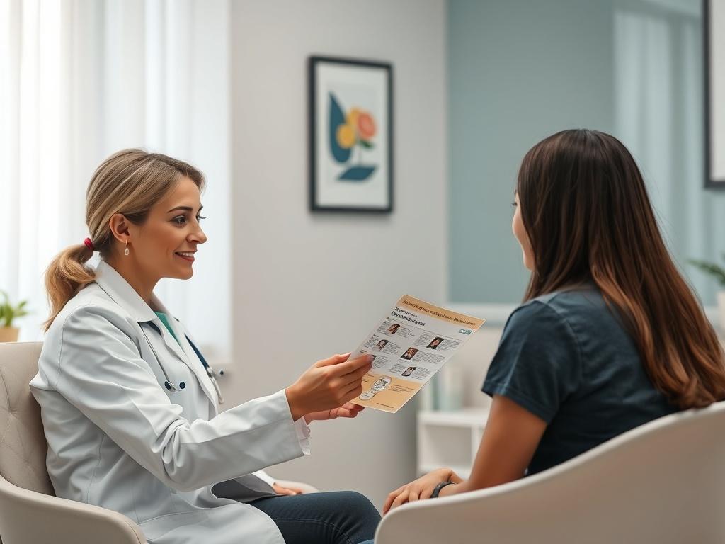 A realistic depiction of a female gynecologist in a consultation