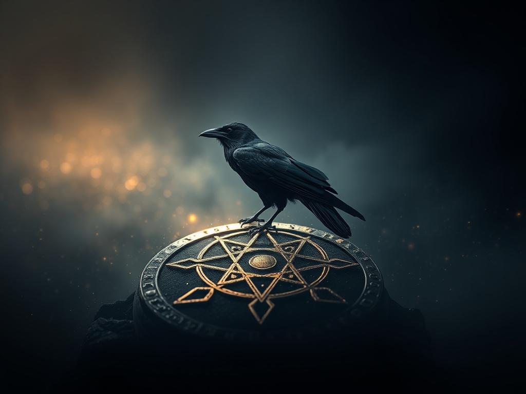 A mystical visual experience featuring a solitary raven perched on