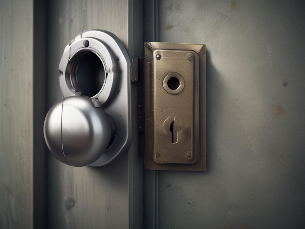 A close-up shot of a secure lock symbolizing privacy, rendered in hyper-realistic style with a focus on details. The background should be simple and unobtrusive, allowing the lock to stand out. The image should be shot with a 45mm f/1.2 lens style, featuring rich green tones that are compatible with rgb(50, 170, 39).
