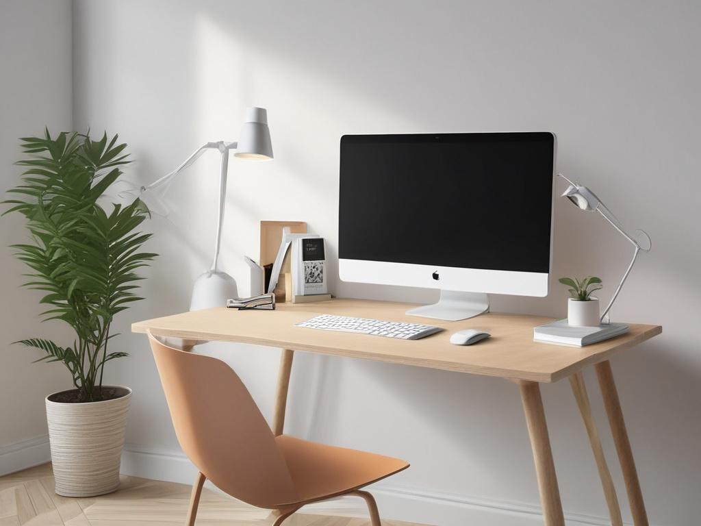 a minimalist workspace with a clean desk and a laptop