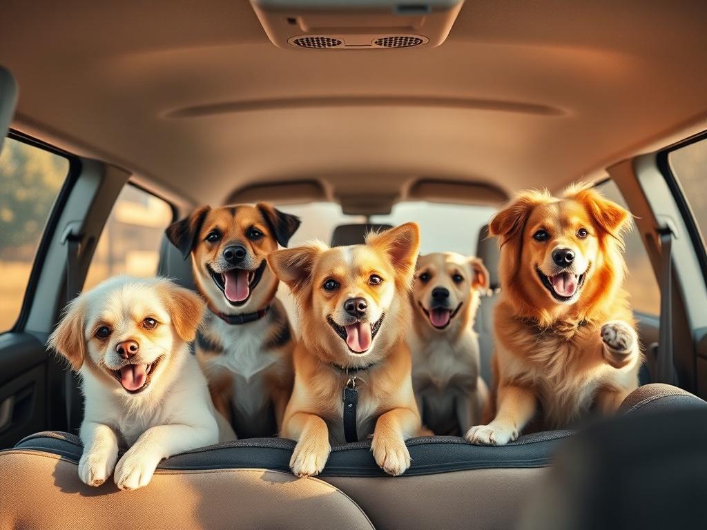 A cheerful image showing several pets comfortably traveling together in
