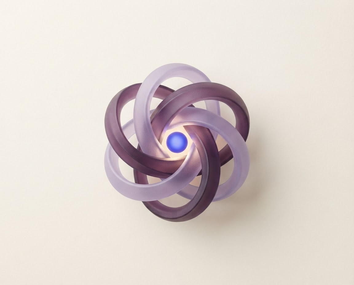 Abstract lavender ribbon sculpture and luminous blue orb representing a connected Cardano wallet