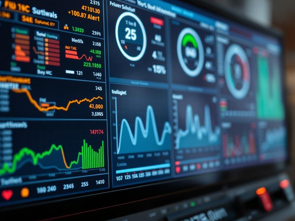 A hyper realistic close up of a monitoring dashboard displaying
