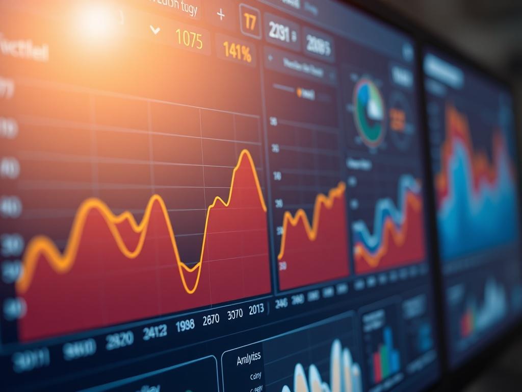 A close-up shot of a digital dashboard displaying energy demand forecasts, highlighting peak periods and analytics. The background should be simple and focused, emphasizing the technology used for forecasting. The image should be realistic, high-resolution, and showcase advanced technology in an energy management context.