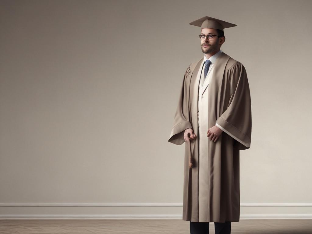 A professional individual standing proudly with a robe and a