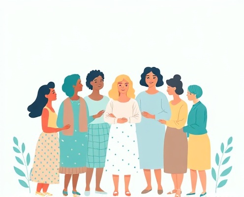Illustration of diverse group of people supporting each other in a welcoming community