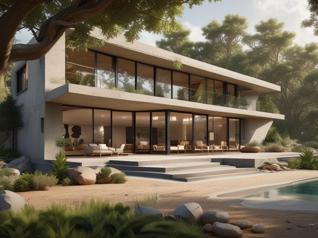 A beautifully rendered image of a modern 3D concrete printed