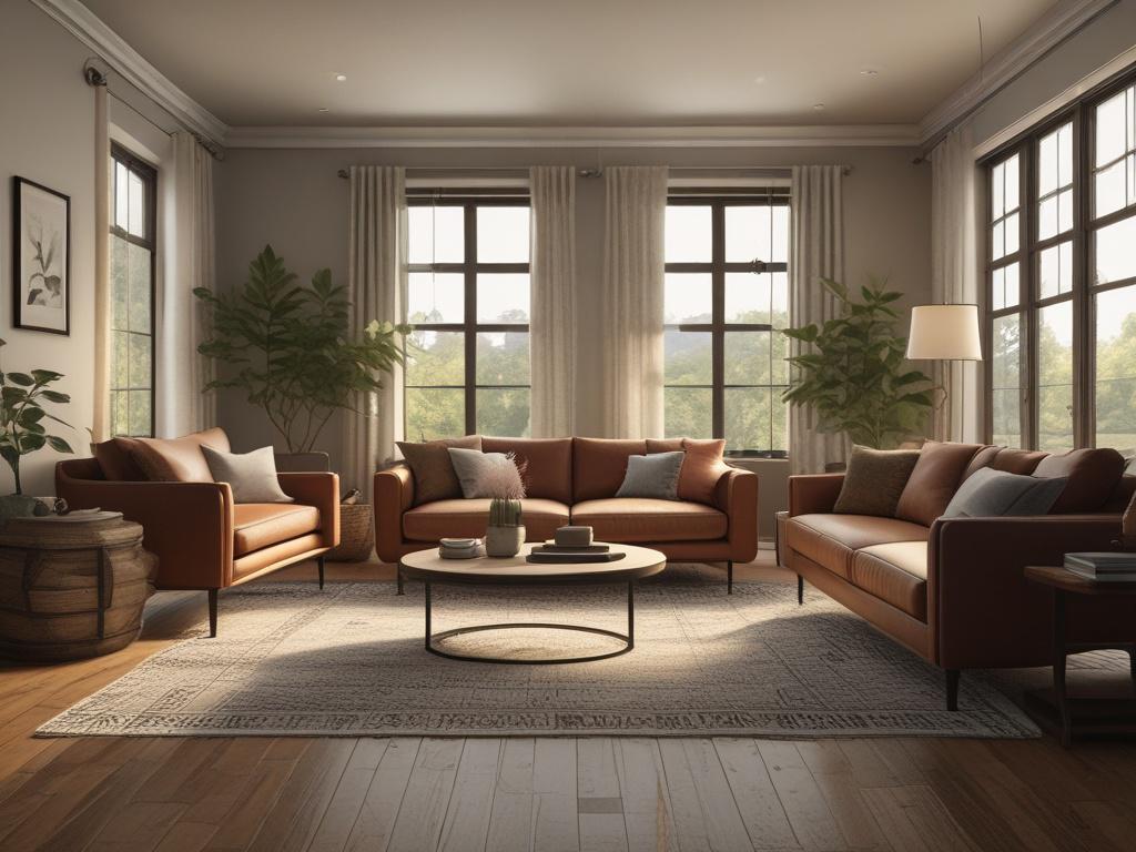 A realistic high resolution of a cozy living room featuring