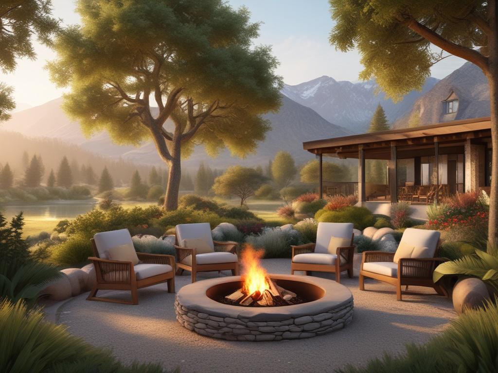 A serene outdoor space featuring a beautifully designed garden with