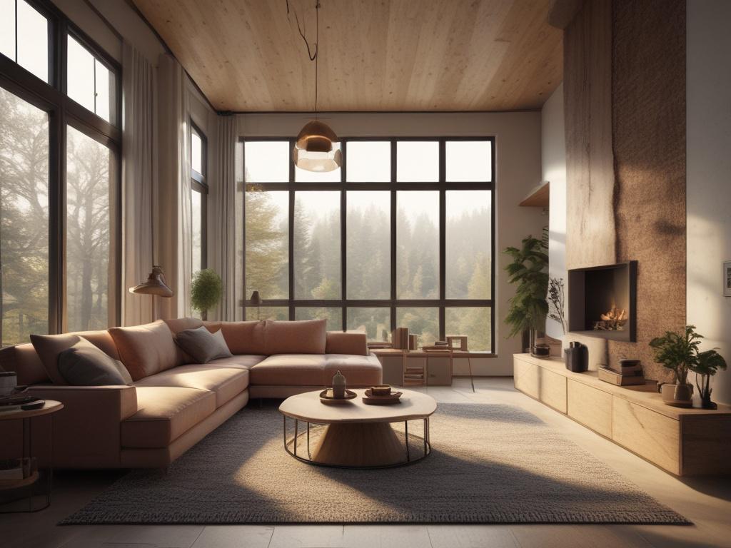 A cozy, modern living room displaying biometric devices subtly integrated