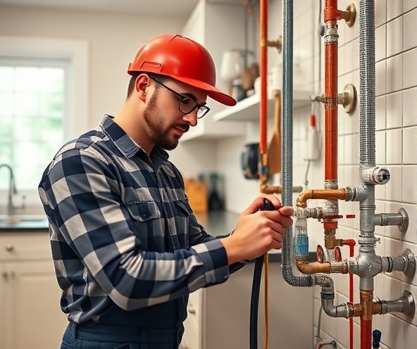 Professional plumber working on installation
