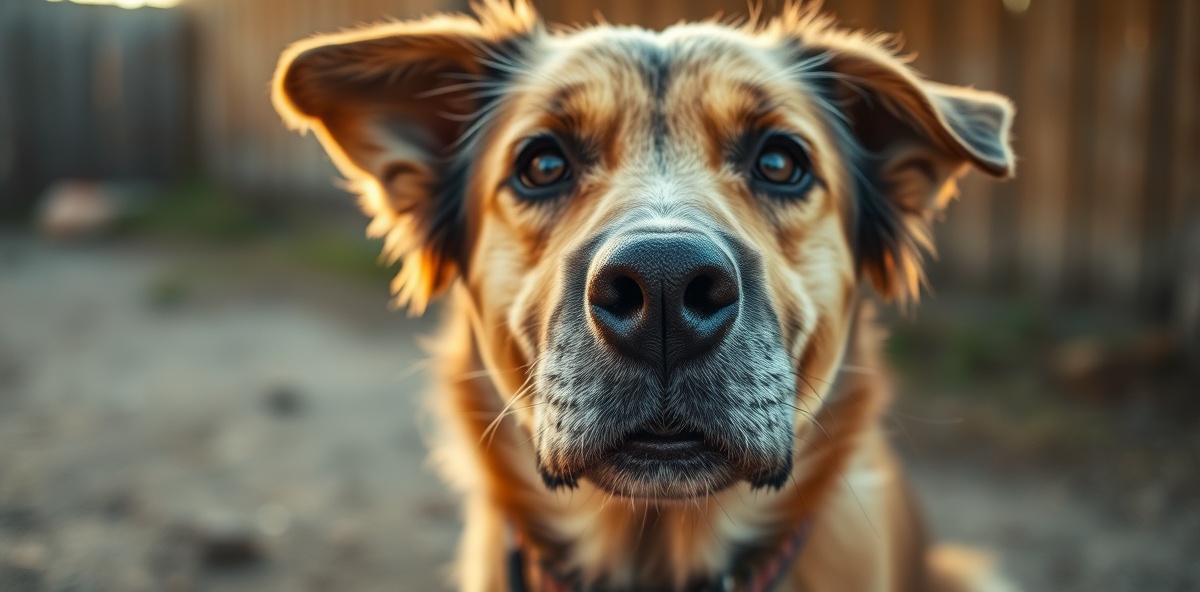 Rescued dog with hopeful eyes